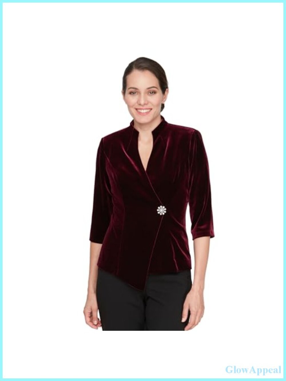 Velvet Blouse Asymmetric Pointed Hem Embellished Closure Formal Party